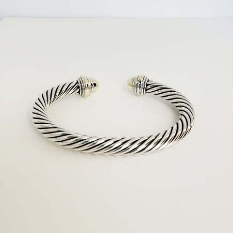 David Yurman 7mm Gold Dome Cable Bracelet Sterling Silver & 14K Gold 