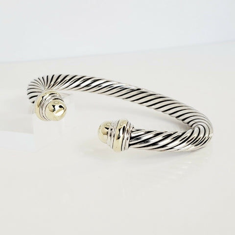 David Yurman 7mm Gold Dome Cable Bracelet Sterling Silver & 14K Gold 