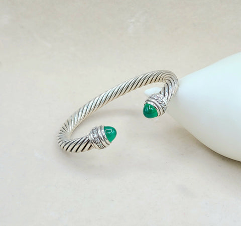  David Yurman 7mm Green Onyx Diamond  Cable Bracelet