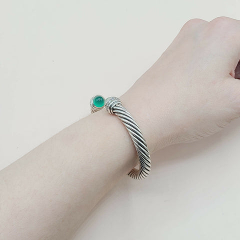  David Yurman 7mm Green Onyx Diamond  Cable Bracelet