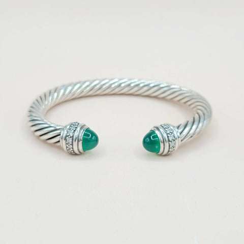  David Yurman 7mm Green Onyx Diamond  Cable Bracelet