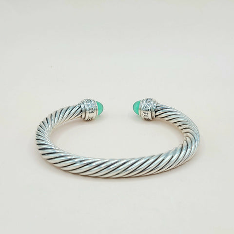  David Yurman 7mm Green Onyx Diamond  Cable Bracelet