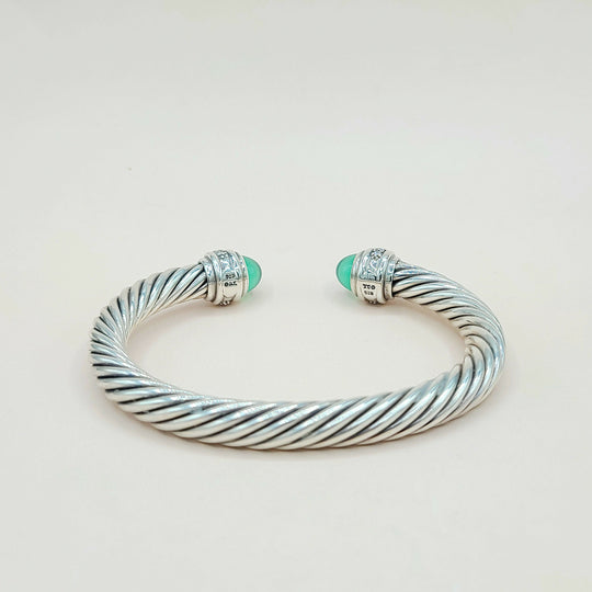  David Yurman 7mm Green Onyx Diamond  Cable Bracelet