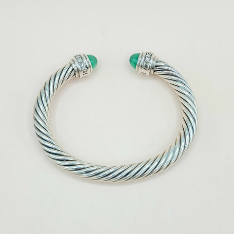  David Yurman 7mm Green Onyx Diamond  Cable Bracelet