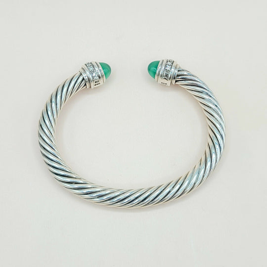  David Yurman 7mm Green Onyx Diamond  Cable Bracelet