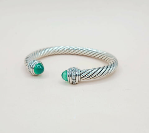  David Yurman 7mm Green Onyx Diamond  Cable Bracelet