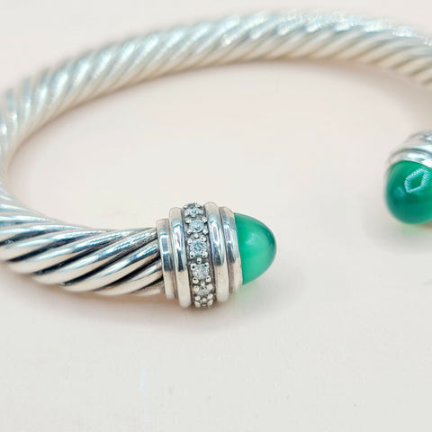  David Yurman 7mm Green Onyx Diamond  Cable Bracelet