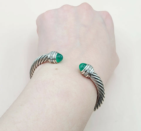  David Yurman 7mm Green Onyx Diamond  Cable Bracelet