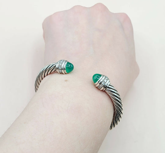  David Yurman 7mm Green Onyx Diamond  Cable Bracelet