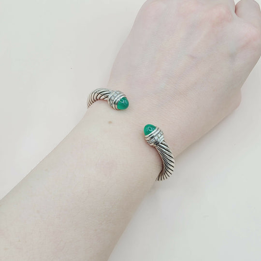 David Yurman 7mm Green Onyx Diamond  Cable Bracelet
