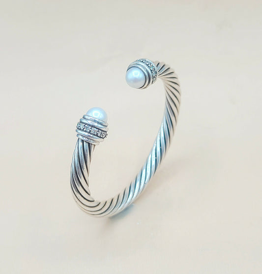 David Yurman 7mm Cable Pearl Diamond Bracelet | Certified Pre-Owned  AYW Luxury #