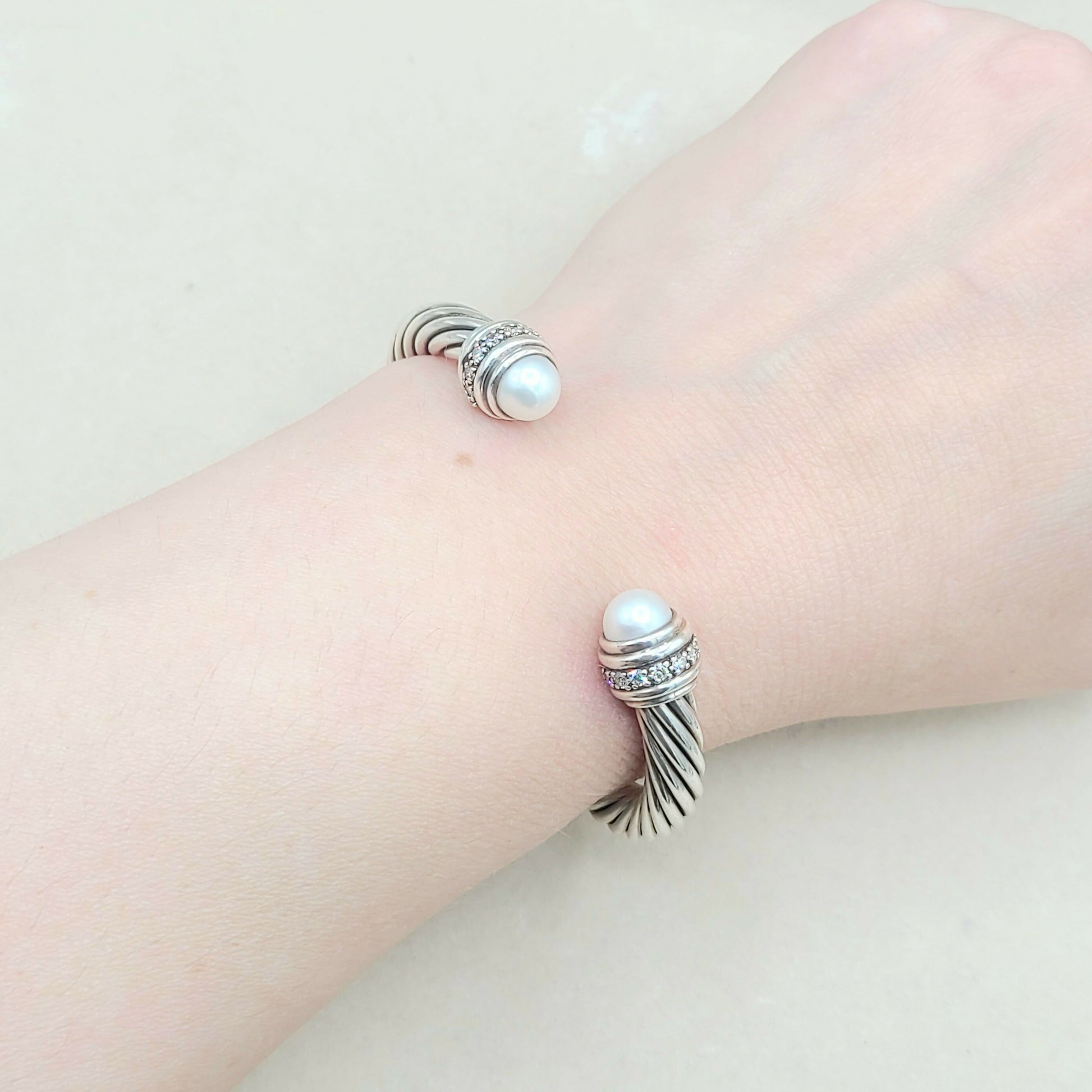    David Yurman 7mm Pearl Diamond Bracelet