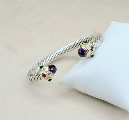 David Yurman 7mm Renaissance Bracelet With Amethyst Rhodolite Garnet  Green Onyx and Gold