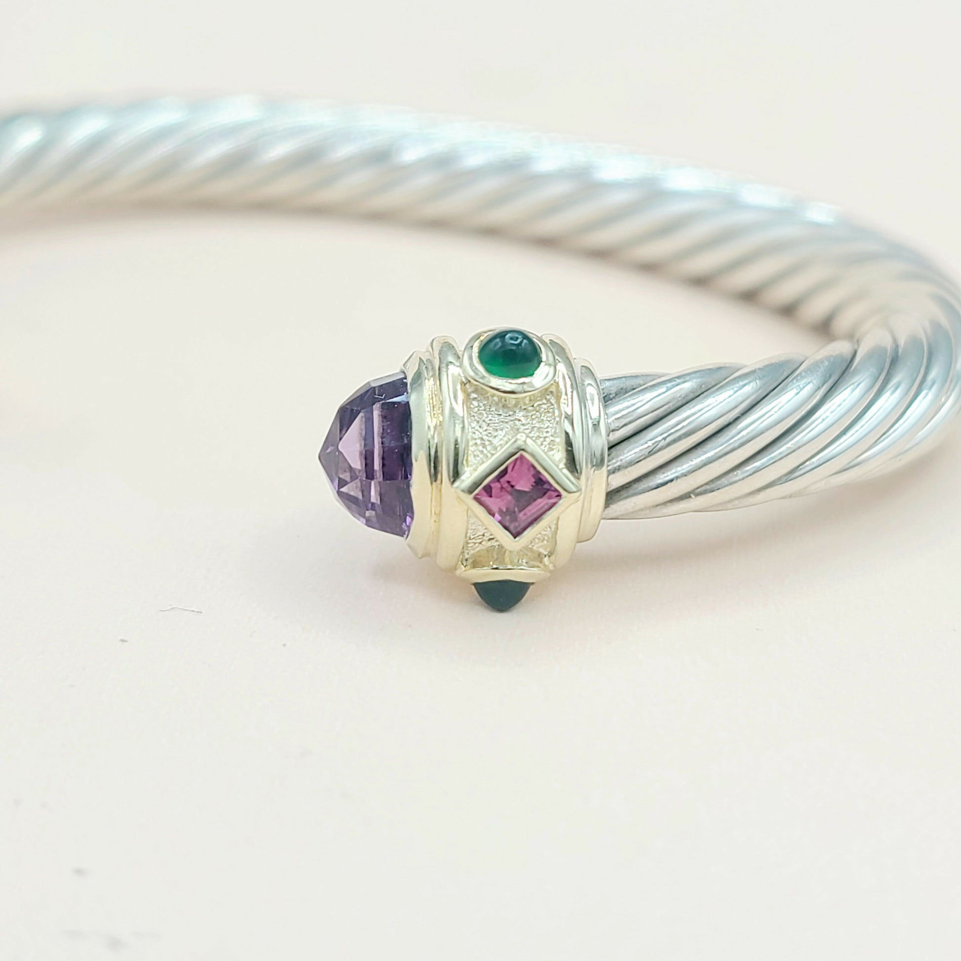 David Yurman 7mm Renaissance Bracelet With Amethyst Rhodolite Garnet  Green Onyx and Gold