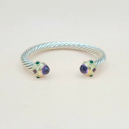 David Yurman 7mm Renaissance Bracelet With Amethyst Rhodolite Garnet  Green Onyx and Gold