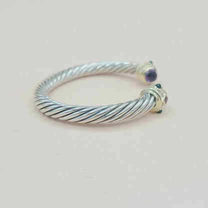 David Yurman 7mm Renaissance Bracelet With Amethyst Rhodolite Garnet  Green Onyx and Gold