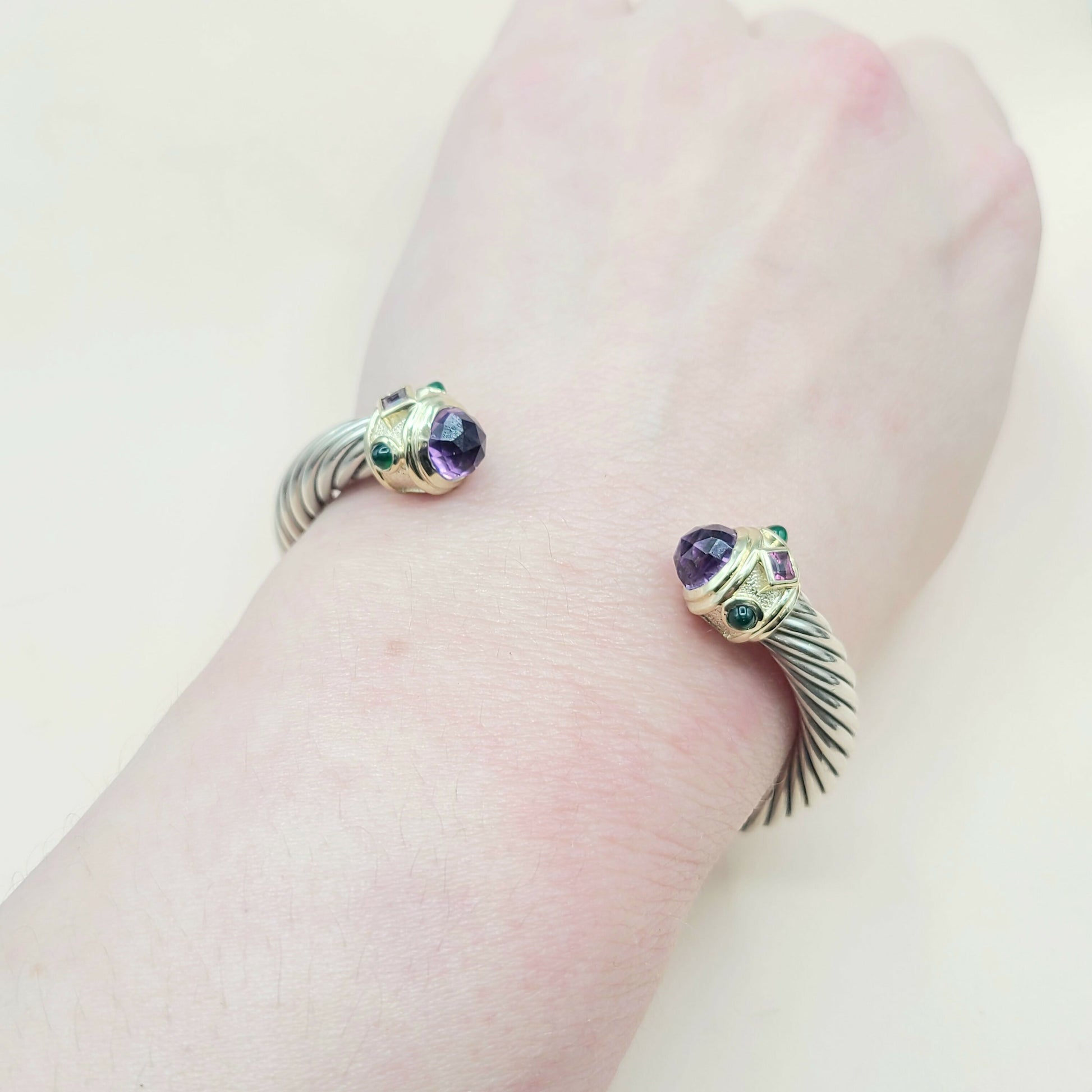 David Yurman 7mm Renaissance Bracelet With Amethyst Rhodolite Garnet  Green Onyx and Gold