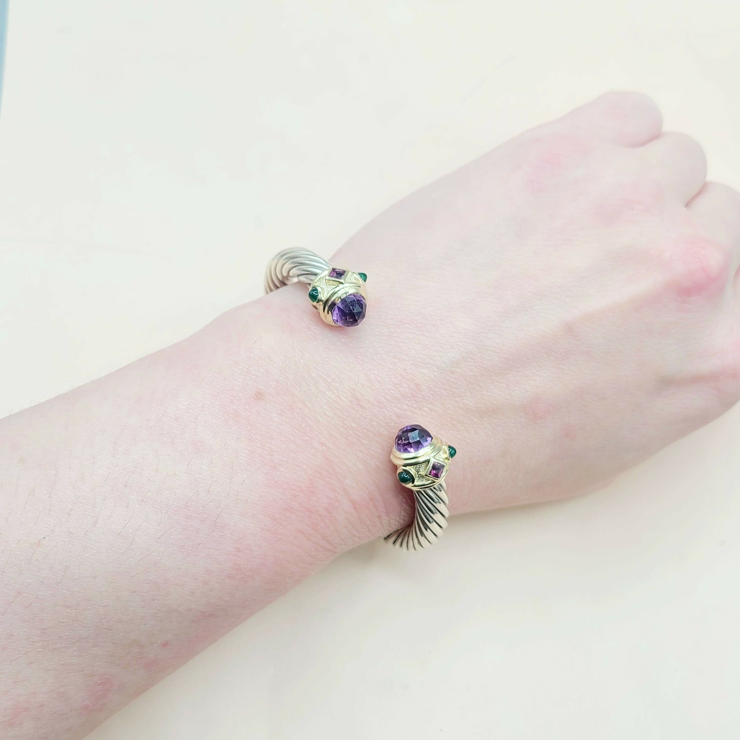 David Yurman 7mm Renaissance Bracelet With Amethyst Rhodolite Garnet  Green Onyx and Gold