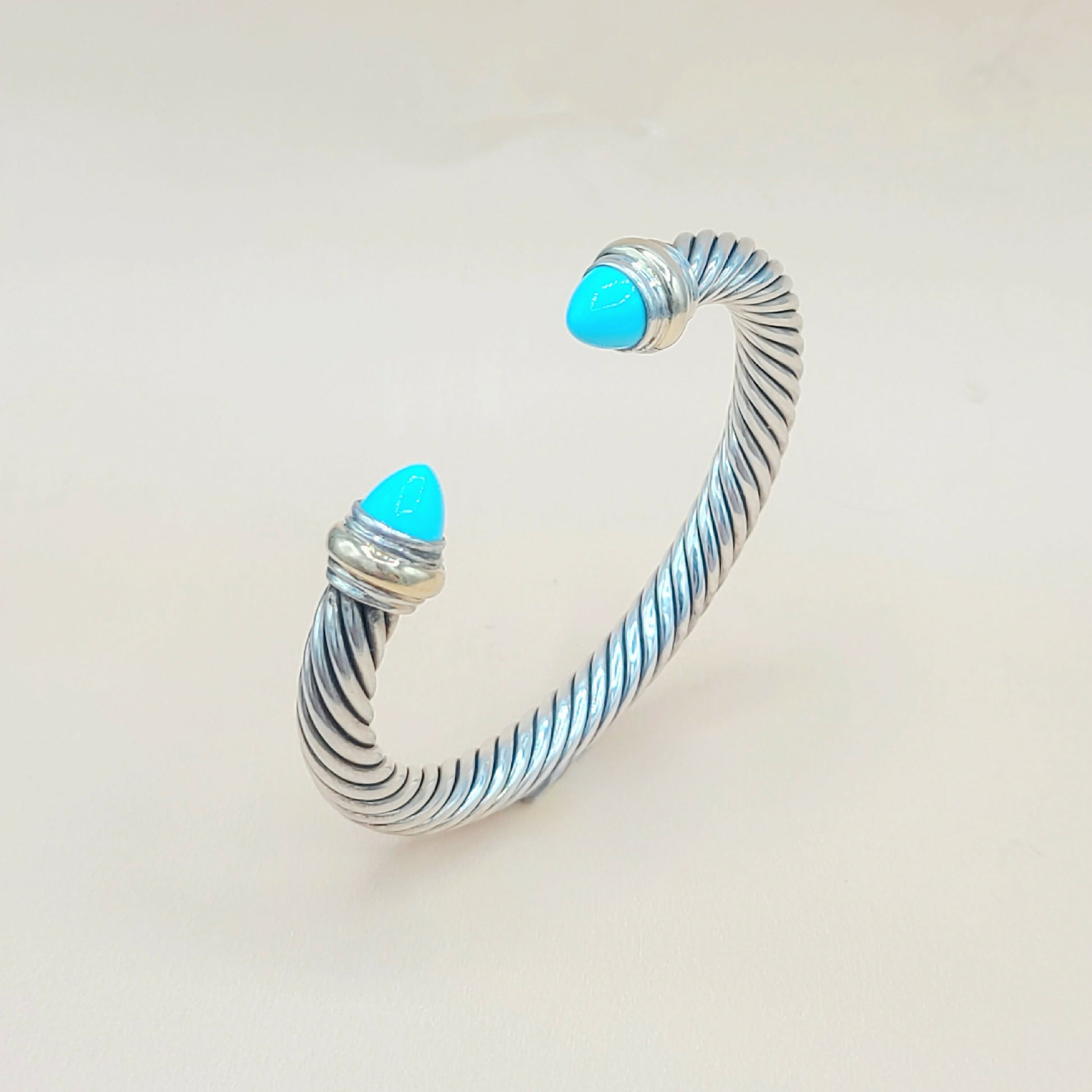 David Yurman  Turquoise Cable Bracelet 7mm Silver & Gold | Certified  AYW Luxury #