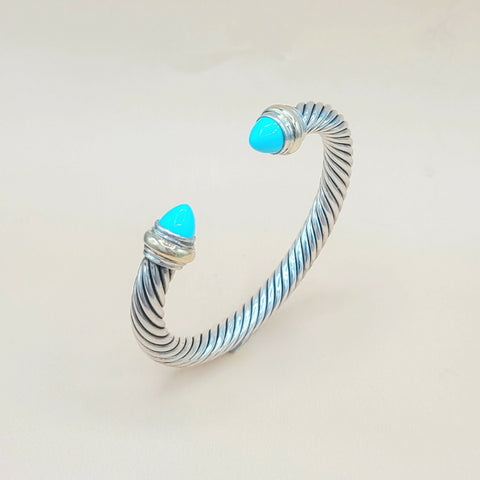  David Yurman Turquoise Silver Gold Cable Bracelet 7mm