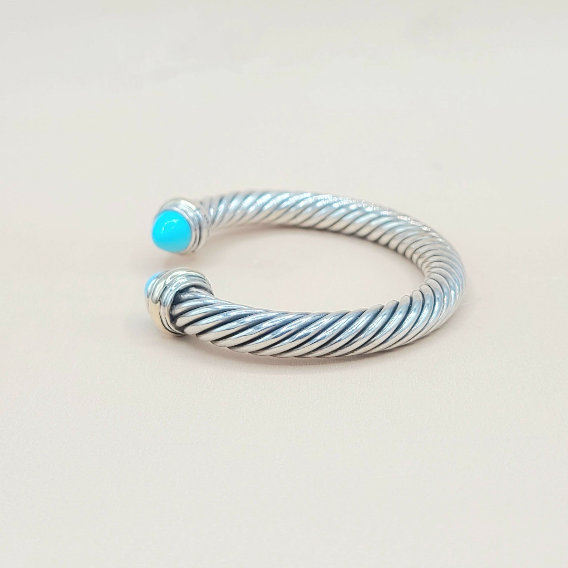 David Yurman  Turquoise Cable Bracelet 7mm Silver & Gold | Certified  AYW Luxury #