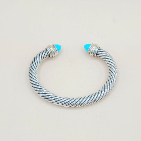  David Yurman Turquoise Silver Gold Cable Bracelet 7mm