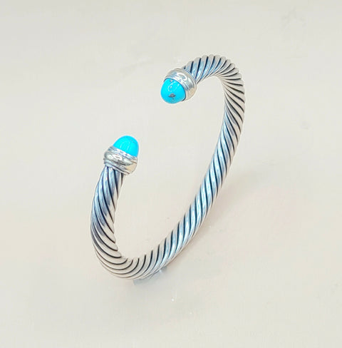  David Yurman Turquoise Silver Gold Cable Bracelet 7mm