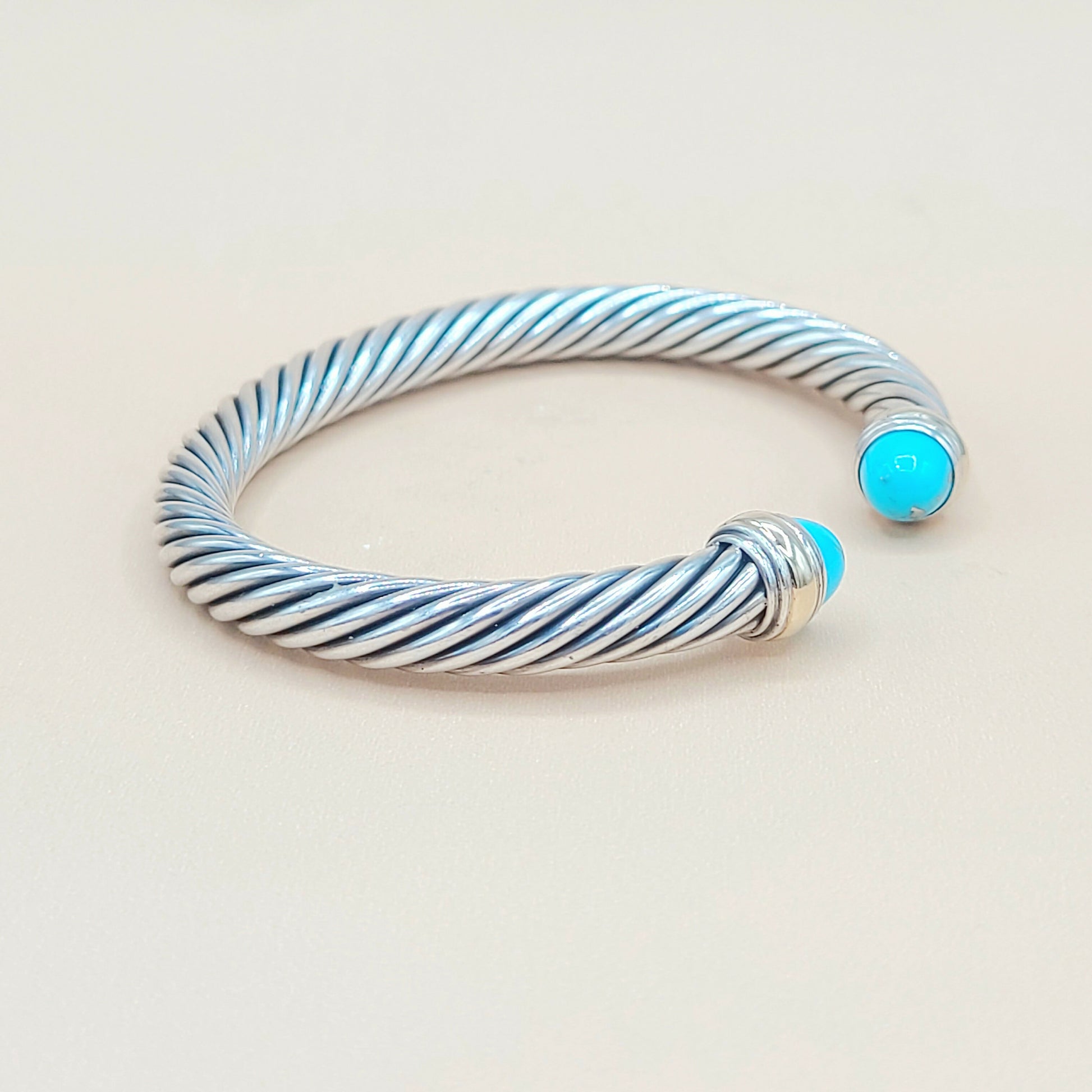 David Yurman  Turquoise Cable Bracelet 7mm Silver & Gold | Certified  AYW Luxury #