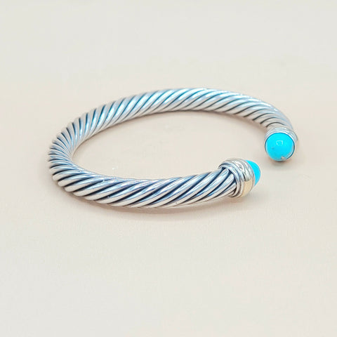  David Yurman Turquoise Silver Gold Cable Bracelet 7mm