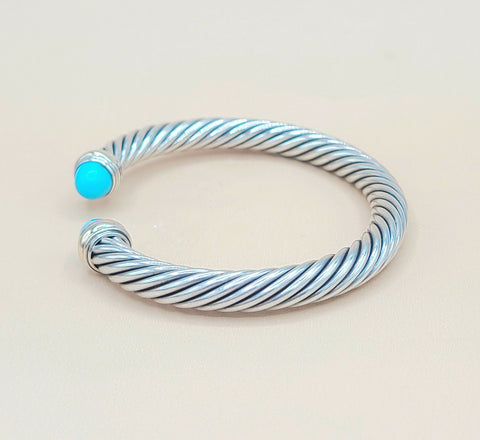  David Yurman Turquoise Silver Gold Cable Bracelet 7mm