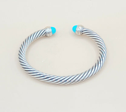 David Yurman 7mm Cable Turquoise Bracelet Silver & Gold | Certified   AYW Luxury #