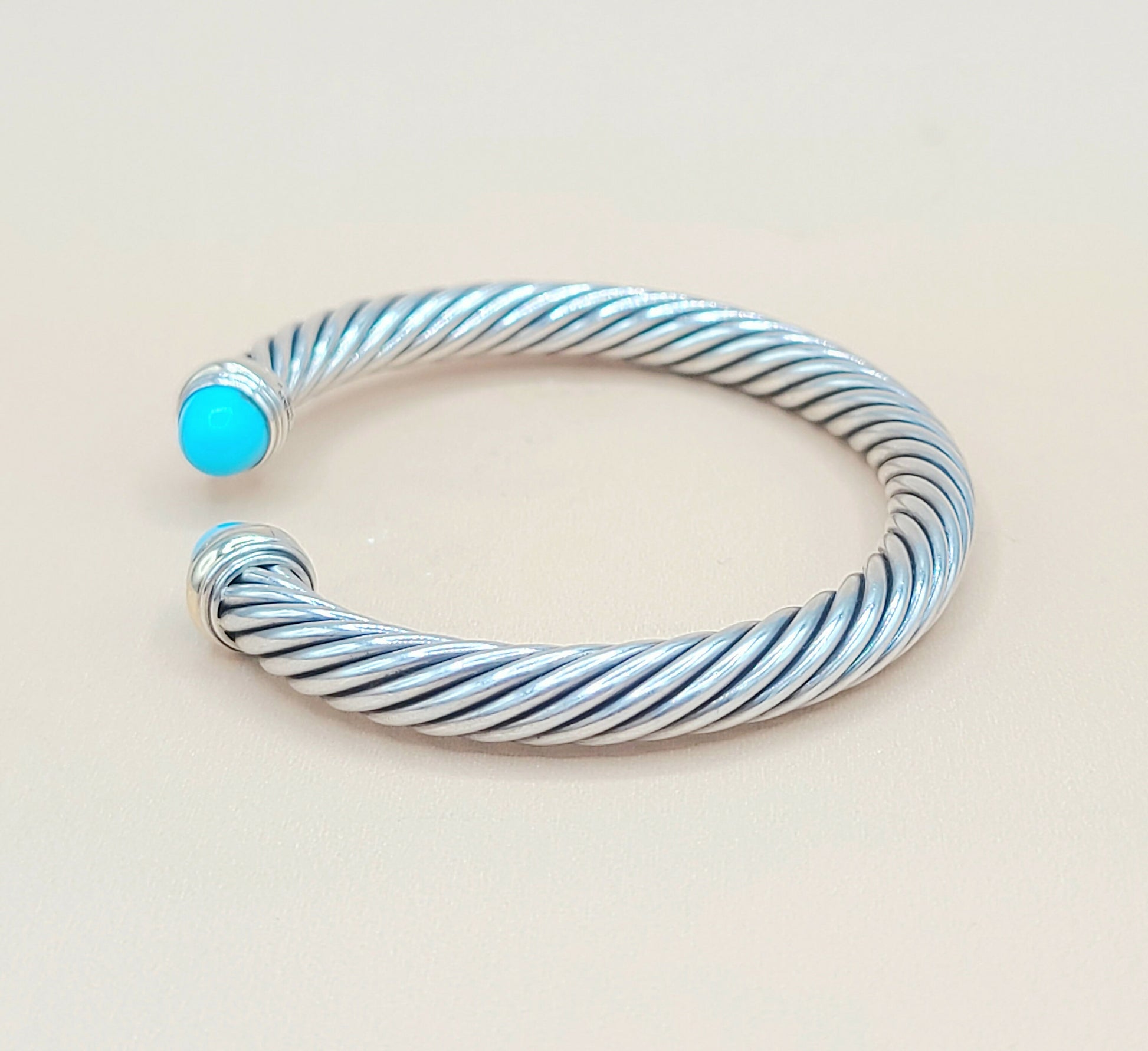 David Yurman 7mm Cable Turquoise Bracelet Silver & Gold | Certified   AYW Luxury #