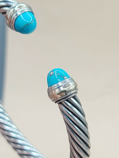 David Yurman 7mm Cable Turquoise Bracelet Silver & Gold | Certified   AYW Luxury #