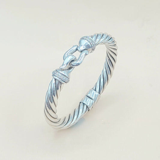 David Yurman 8.5mm Cable Diamond Buckle Bracelet Certified Pre-Owned  AYW Luxury #