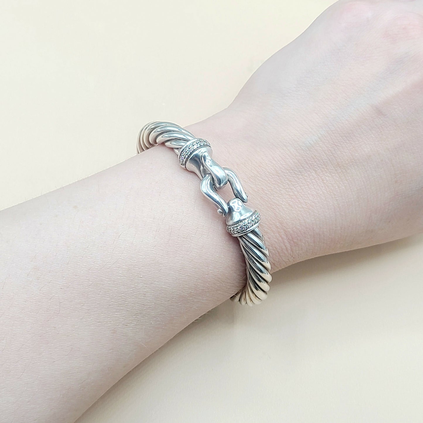    David Yurman-Cable-Buckle-Diamonds Bracelet,-8.5mm