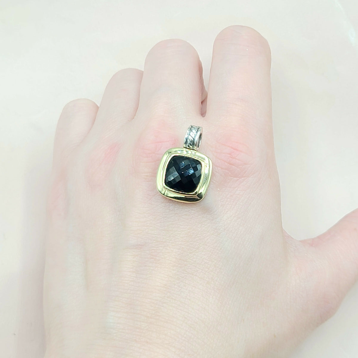  David Yurman Albion-11mm-Black Onyx Silver & 18k-Pendant Enhancer