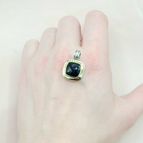  David Yurman Albion-11mm-Black Onyx Silver & 18k-Pendant Enhancer
