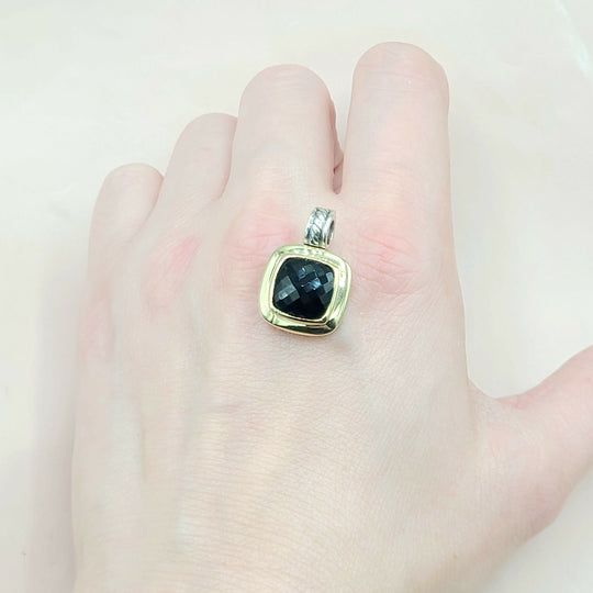  David Yurman Albion-11mm-Black Onyx Silver & 18k-Pendant Enhancer