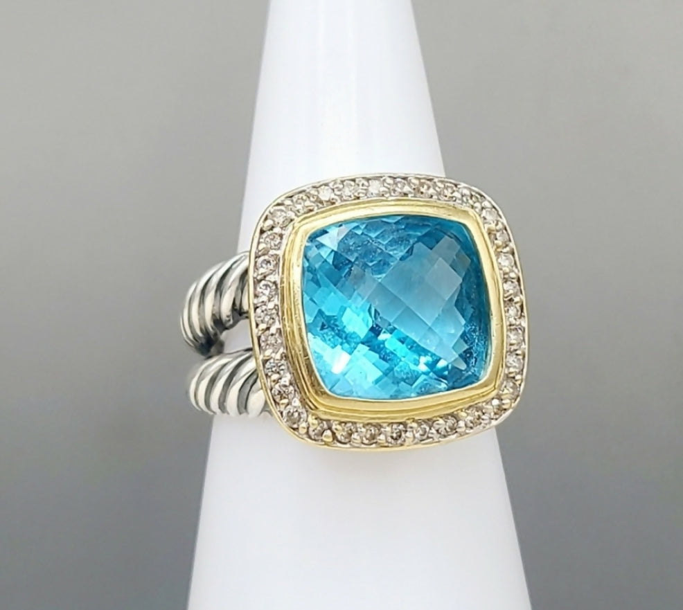 David Yurman Albion 11mm Blue Topaz With Diamonds and 18k Gold