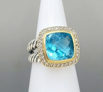 David Yurman Albion 11mm Blue Topaz With Diamonds and 18k Gold