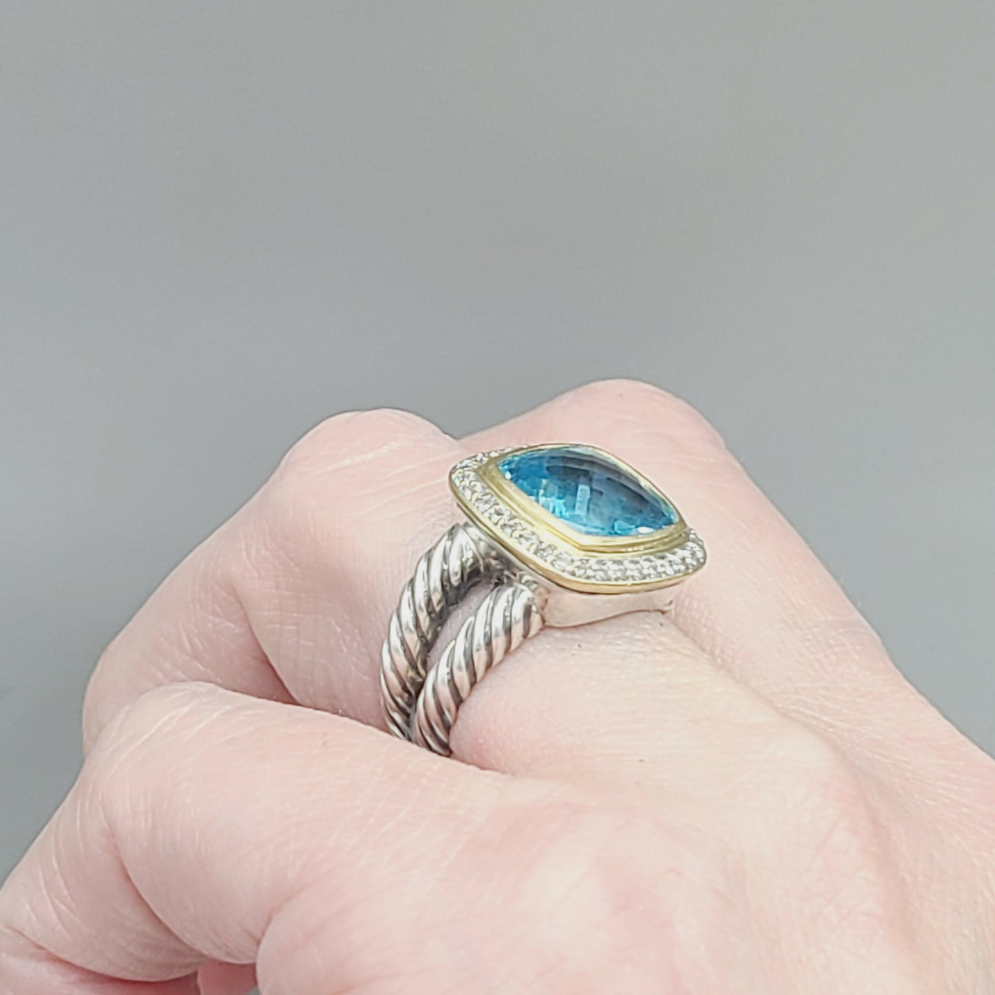 David Yurman Albion 11mm Blue Topaz With Diamonds and 18k Gold
