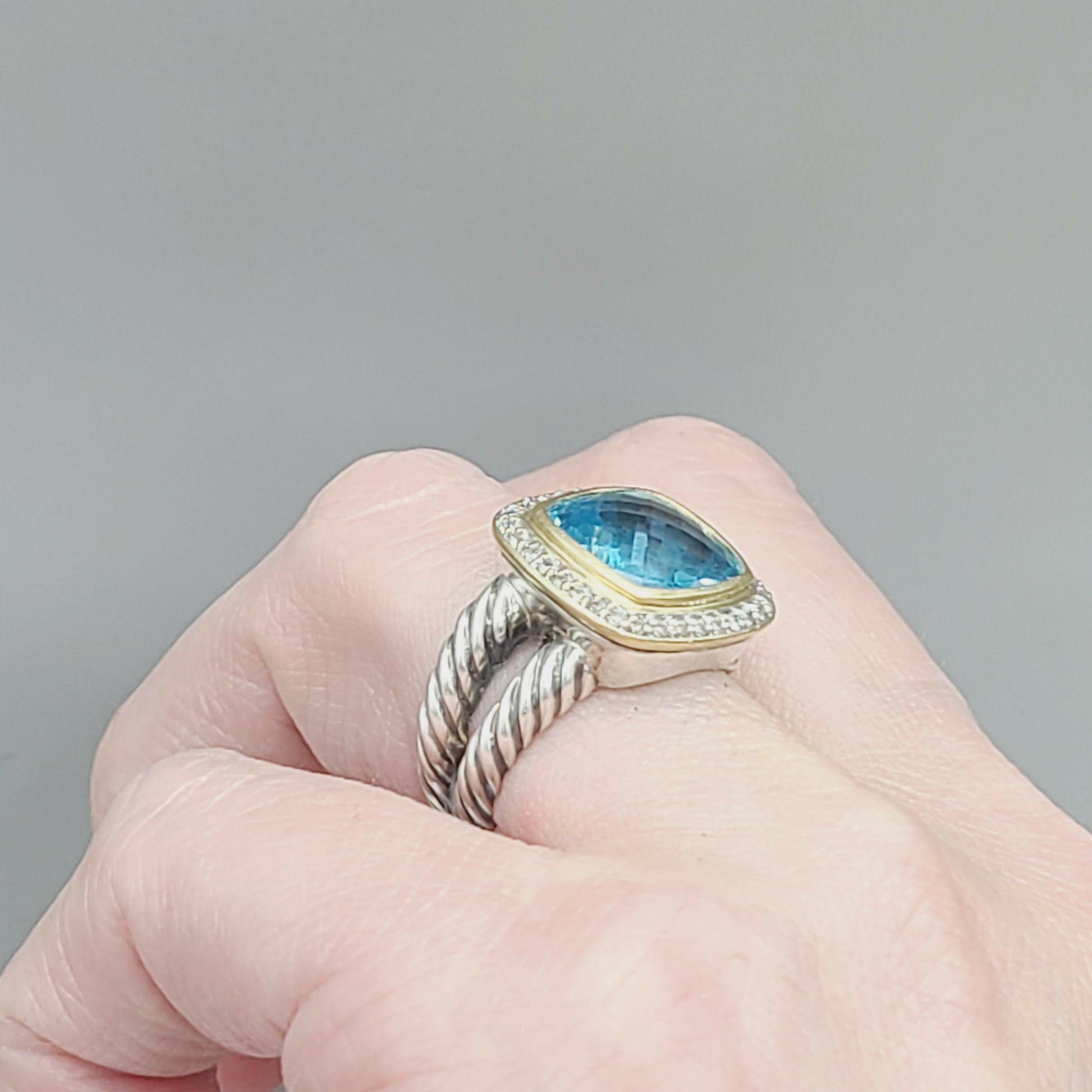 David Yurman Albion 11mm Blue Topaz With Diamonds and 18k Gold