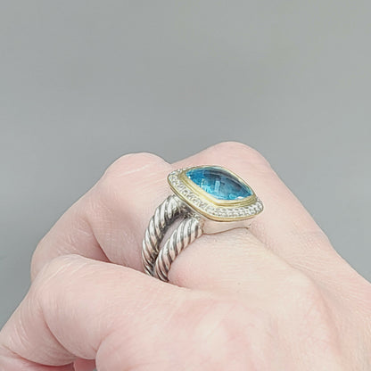 David Yurman Albion 11mm Blue Topaz With Diamonds and 18k Gold