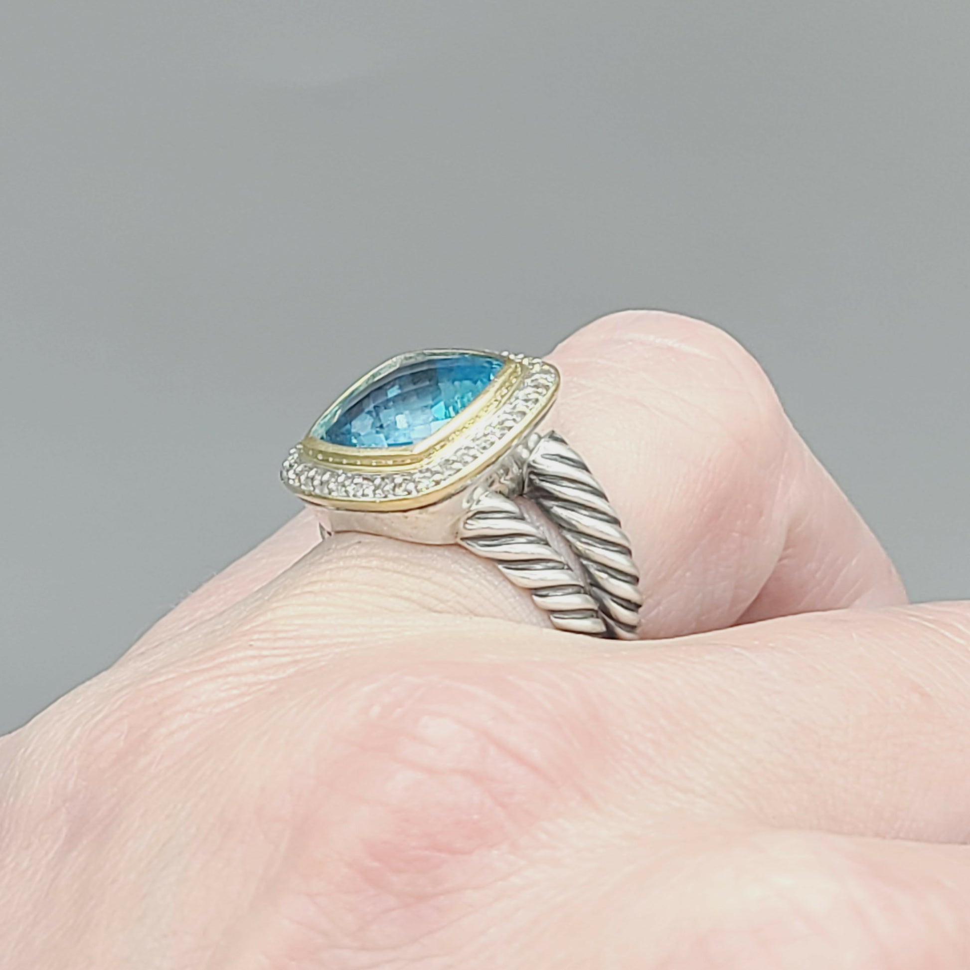 David Yurman Albion 11mm Blue Topaz With Diamonds and 18k Gold