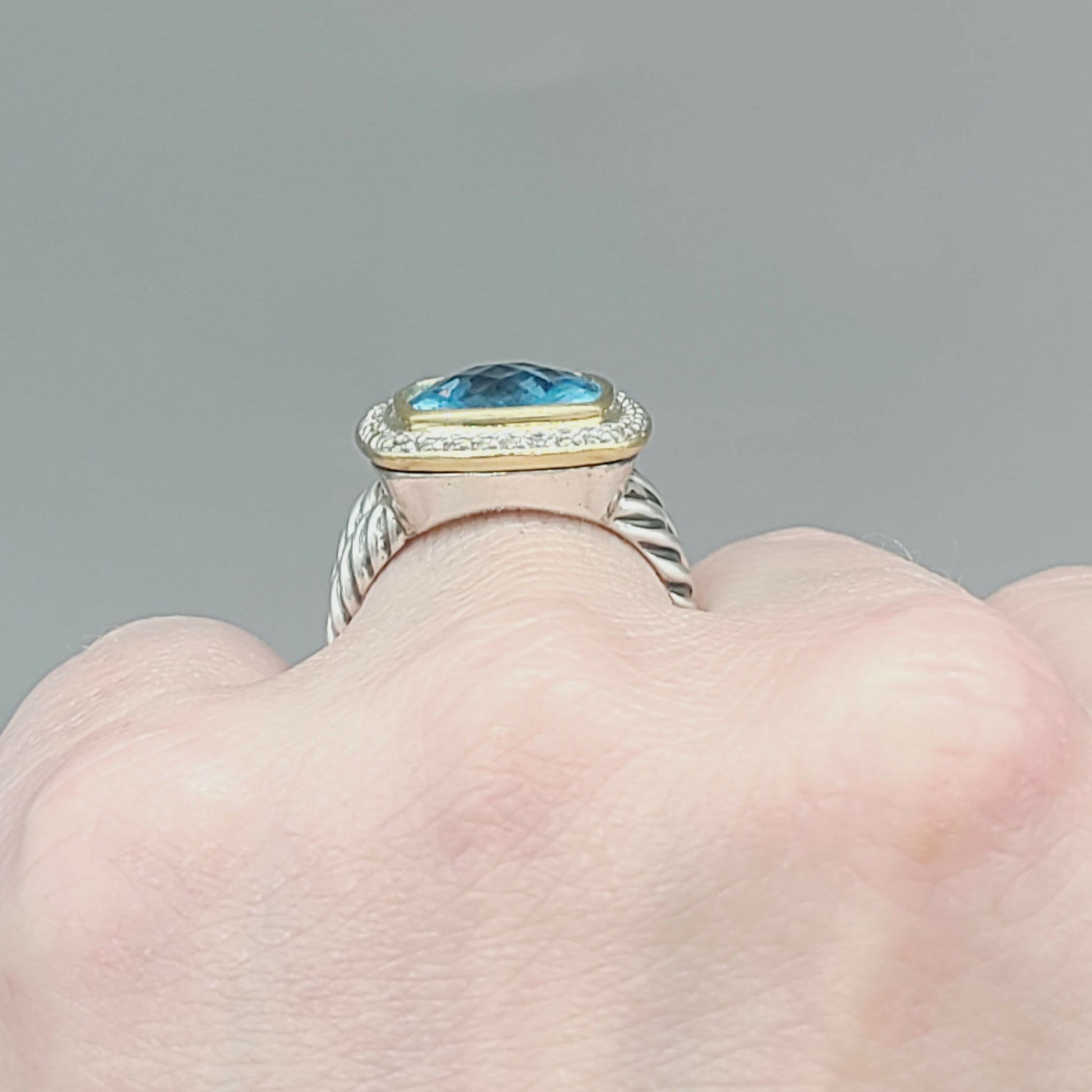 David Yurman Albion 11mm Blue Topaz With Diamonds and 18k Gold