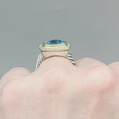 David Yurman Albion 11mm Blue Topaz With Diamonds and 18k Gold