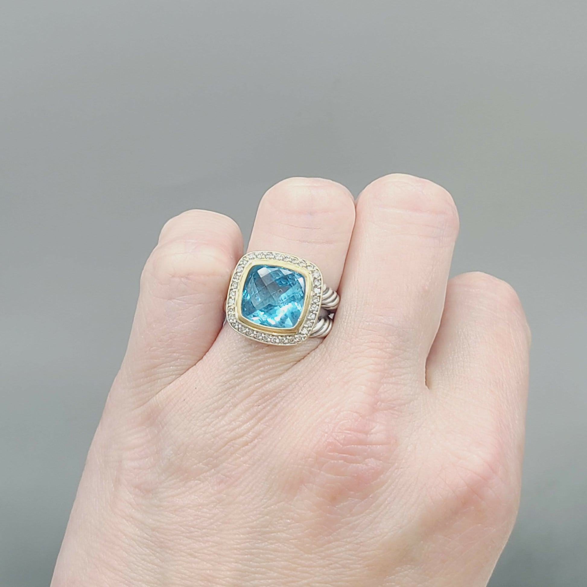 David Yurman Albion 11mm Blue Topaz With Diamonds and 18k Gold