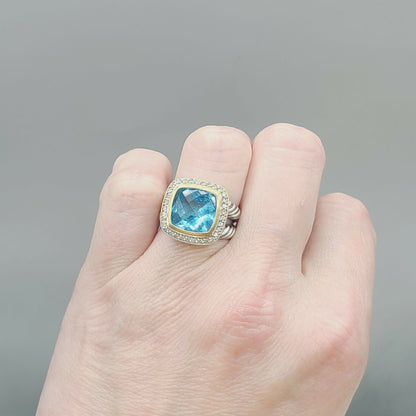 David Yurman Albion 11mm Blue Topaz With Diamonds and 18k Gold