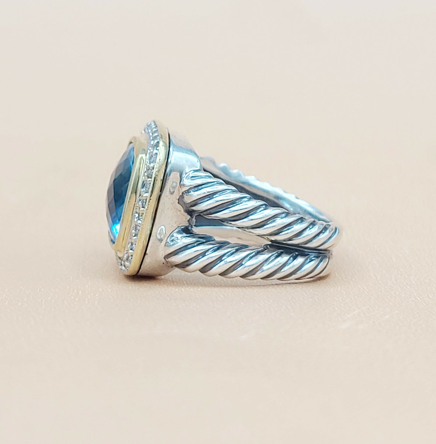 David Yurman Albion 11mm Blue Topaz With Diamonds and 18k Gold