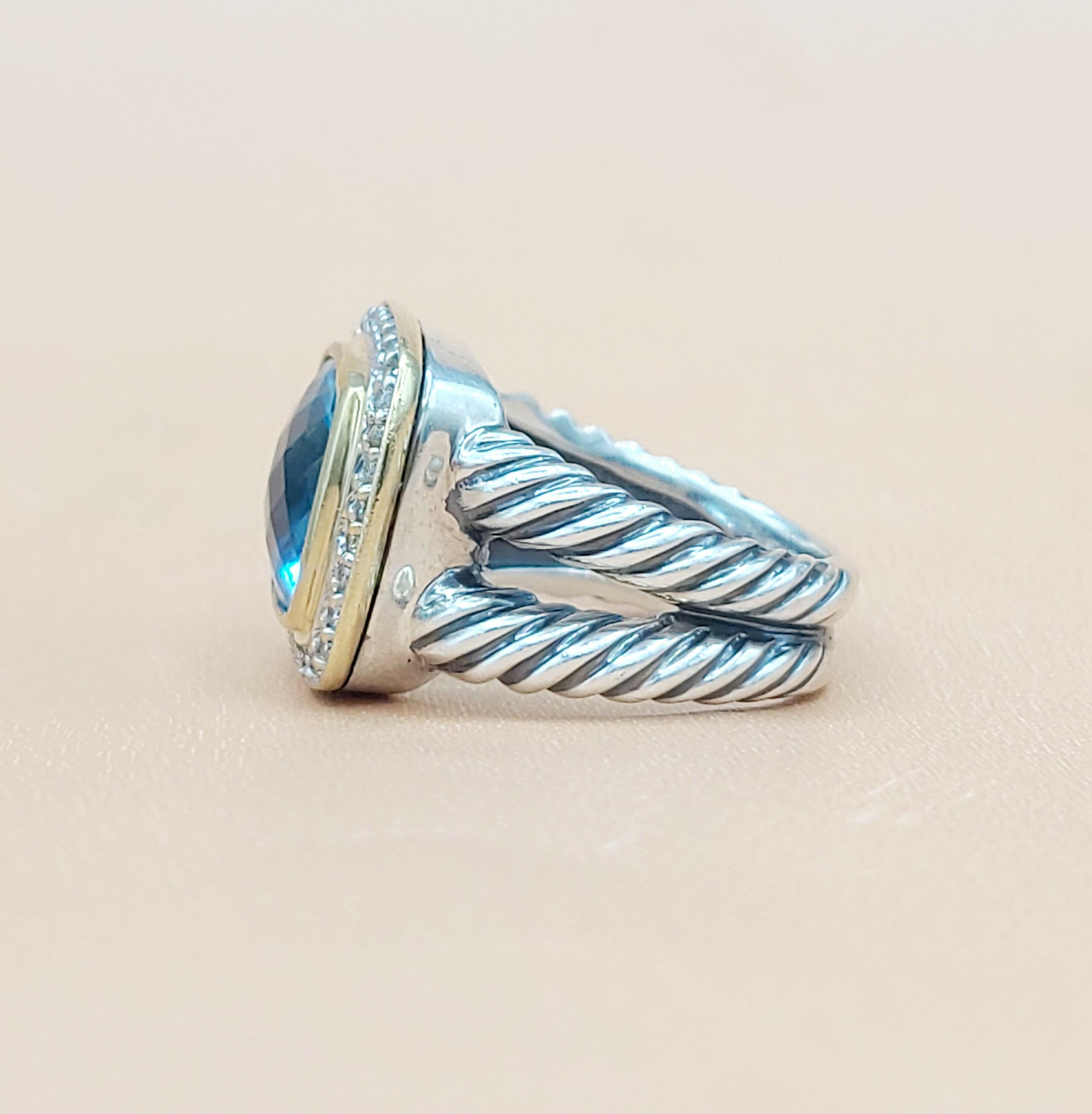 David Yurman Albion 11mm Blue Topaz With Diamonds and 18k Gold